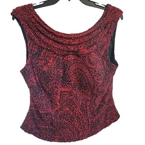 Vintage Y2K Andretta Donatello Red Black Paisley Beaded Silk Sleeveless Blouse